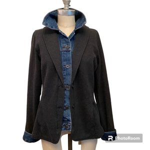 Pearly Vine "Lucy" Sweatshirt Denim Blazer - Size Small - Denim/Grey
